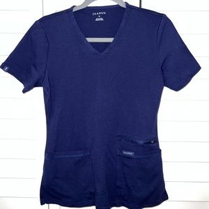 Jaanuu Women’s 4-Pocket V-neck SpinRyx Scrub Top Navy Sz Small